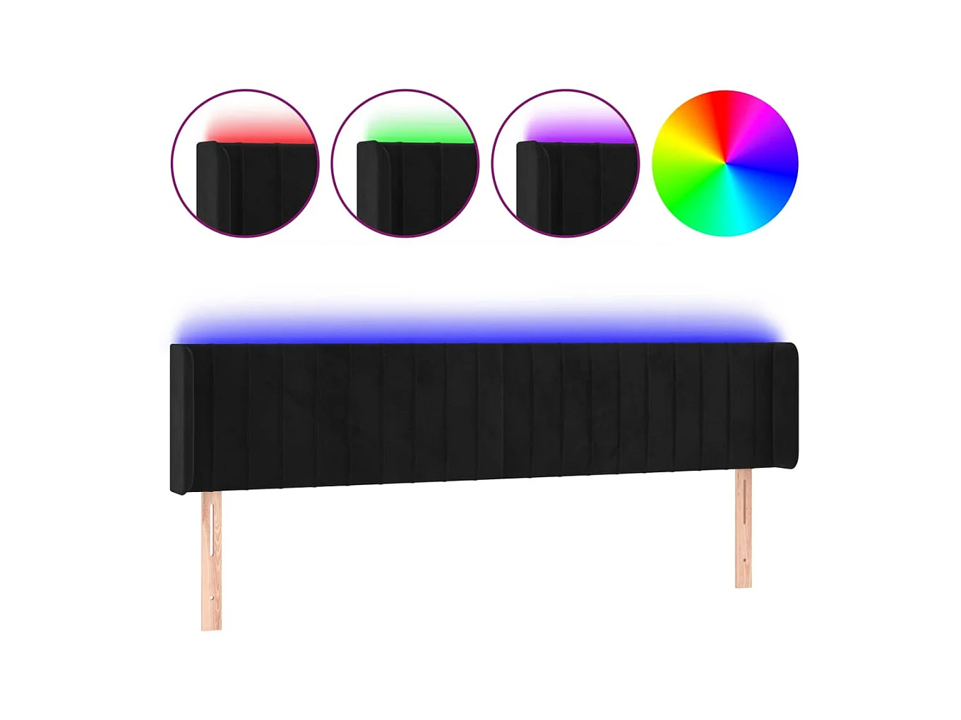 Tête de lit à LED Noir 163x16x78/88 cm Velours