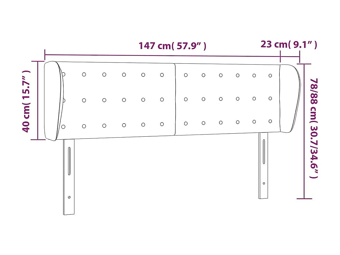 Cabeceira com orelhas Preto 147x23x78/88 cm Pele sintética