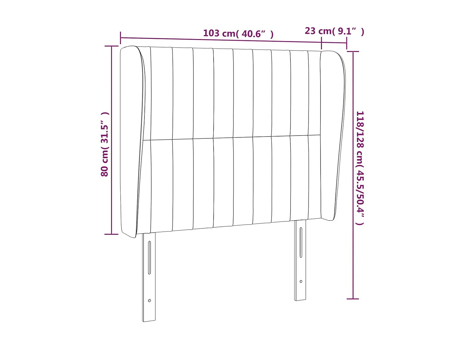 Tête de lit avec oreilles Noir 103x23x118/128 cm Tissu