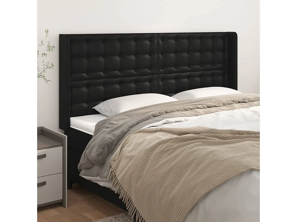 Cabeceira com orelhas Preto 163x16x118/128 cm Couro sintético