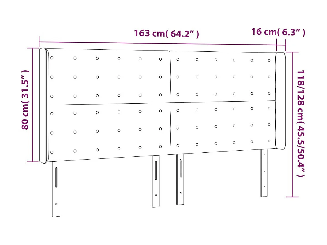 Cabeceira com orelhas Preto 163x16x118/128 cm Couro sintético