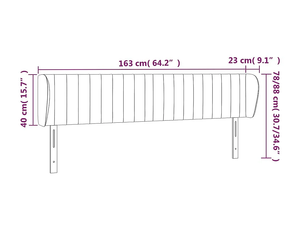 Cabeceira com orelhas Cinza escuro 163x23x78/88 cm Tecido