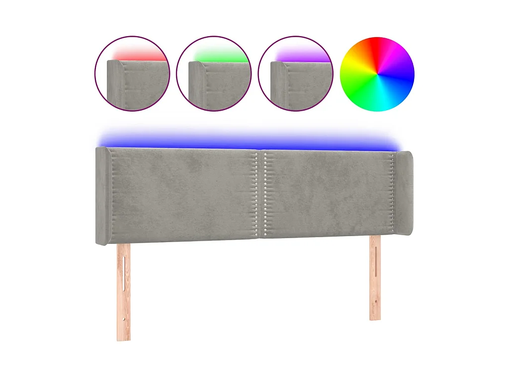 Tête de lit à LED Gris clair 147x16x78/88 cm Velours