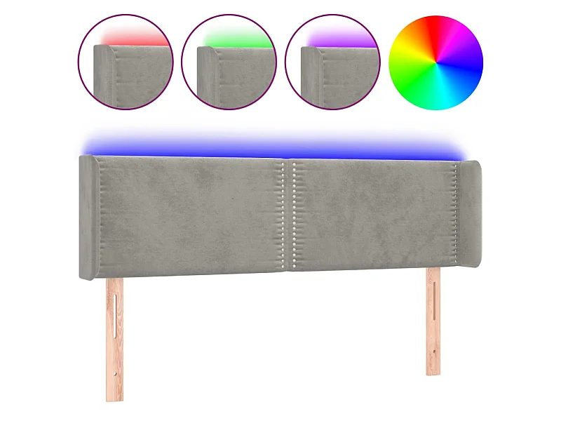 Tête de lit à LED Gris clair 147x16x78/88 cm Velours