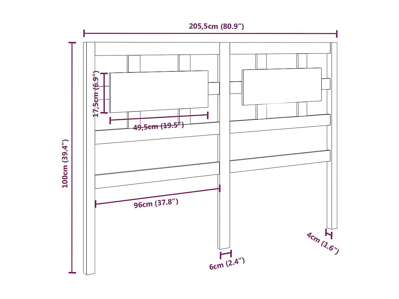 Cabeceira Cinza 205,5x4x100 cm Madeira maciça de pinho