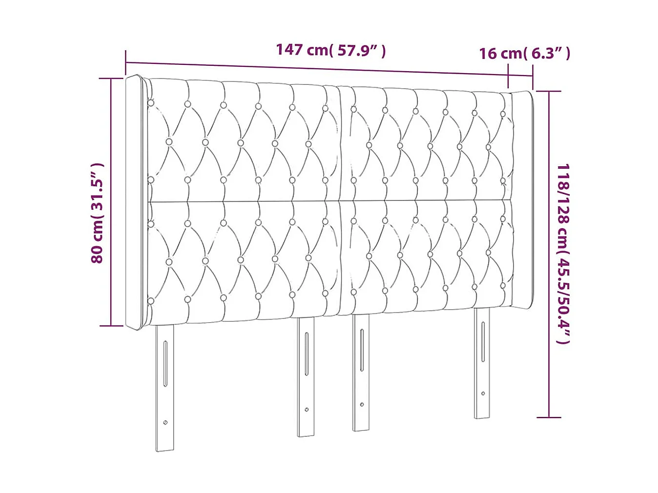 Tête de lit avec oreilles Noir 147x16x118/128 cm Tissu