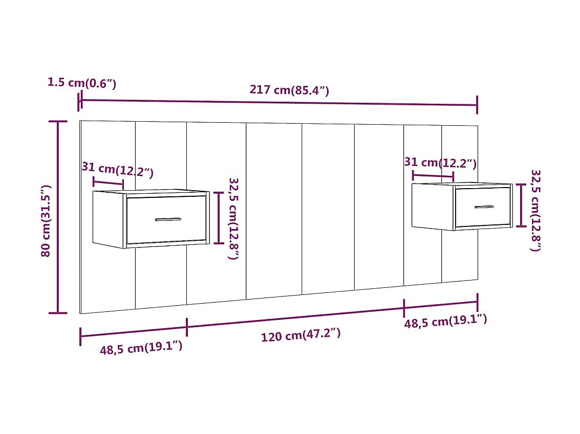 Testiera con armadietti Grigio cemento Derivati del legno