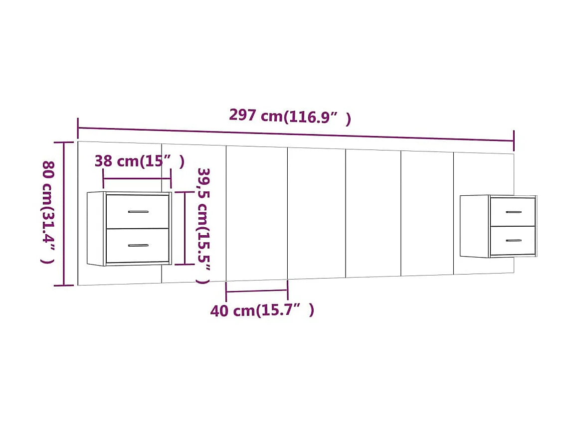 Cabecero con armarios Roble Sonoma Madera contrachapada