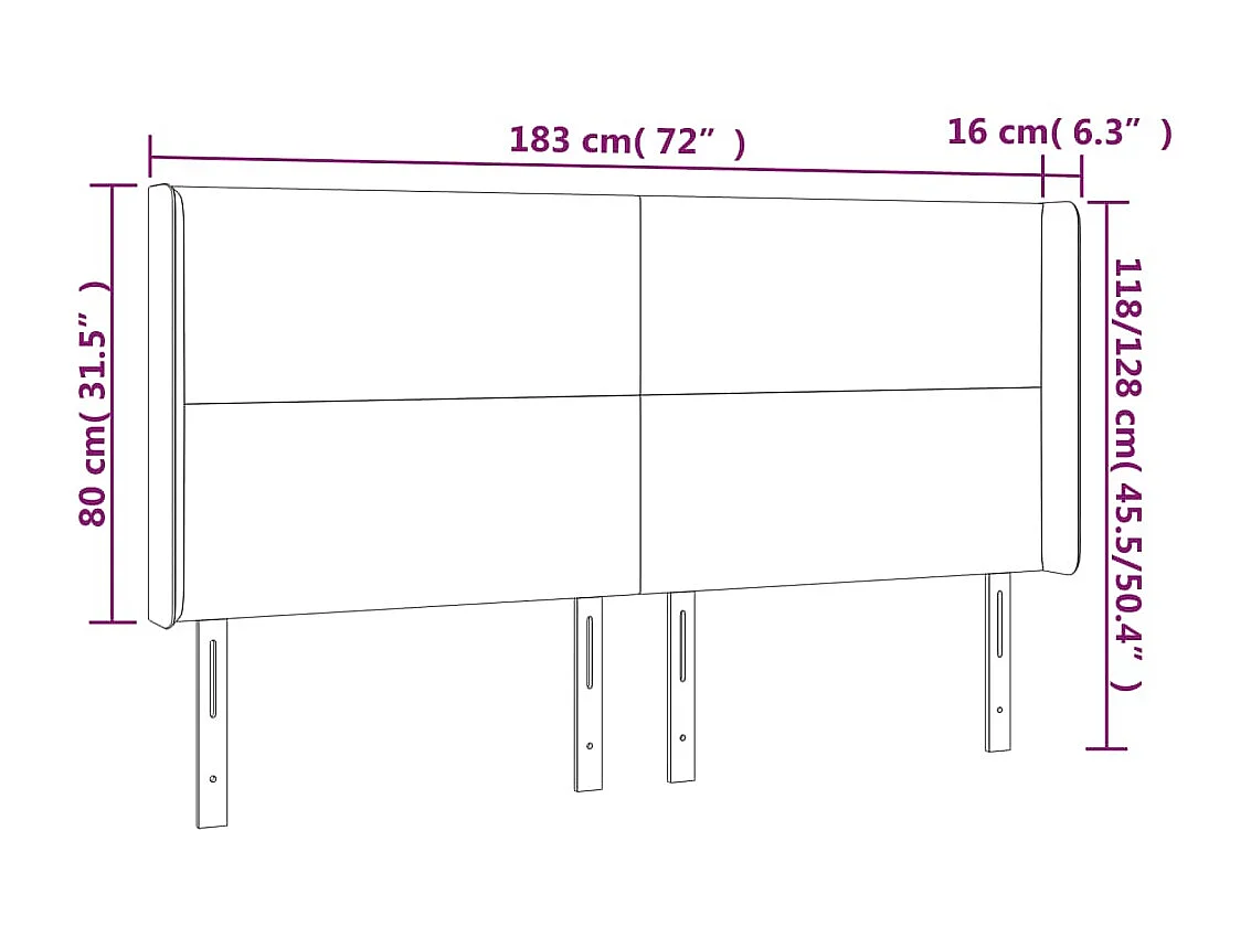 Tête de lit à LED Gris foncé 183x16x118/128 cm Tissu