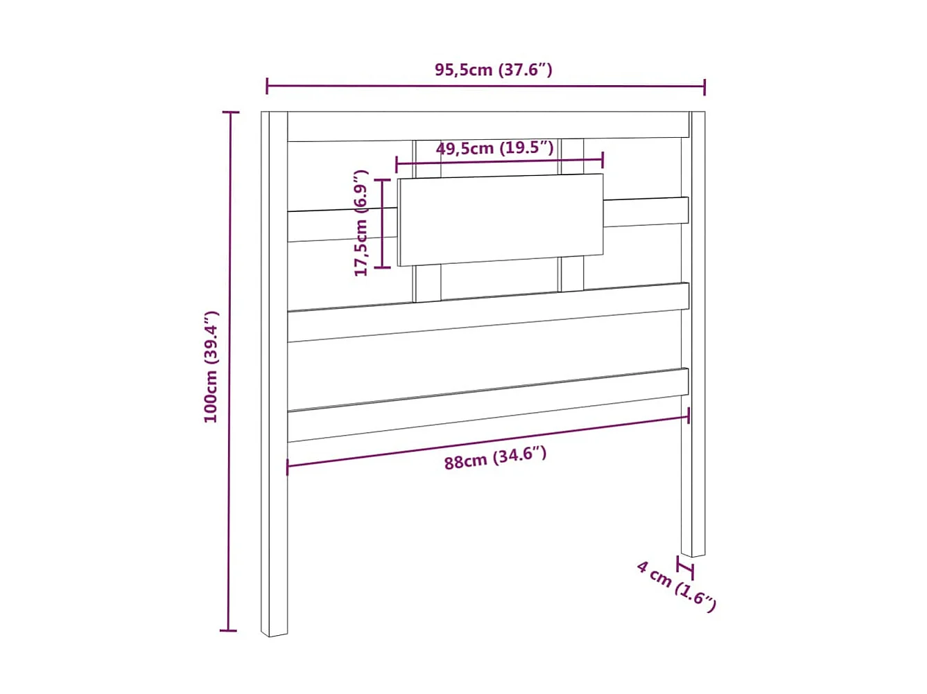 Tête de lit Gris 95,5x4x100 cm Bois massif de pin