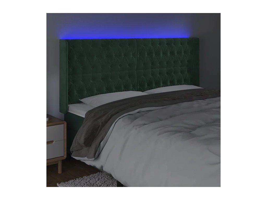 LED-Kopfteil Dunkelgrün 203x16x118/128 cm Samt