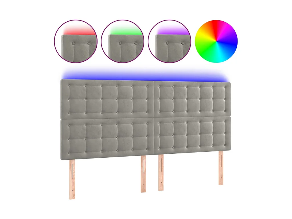 Tête de lit à LED Gris clair 200x5x118/128 cm Velours