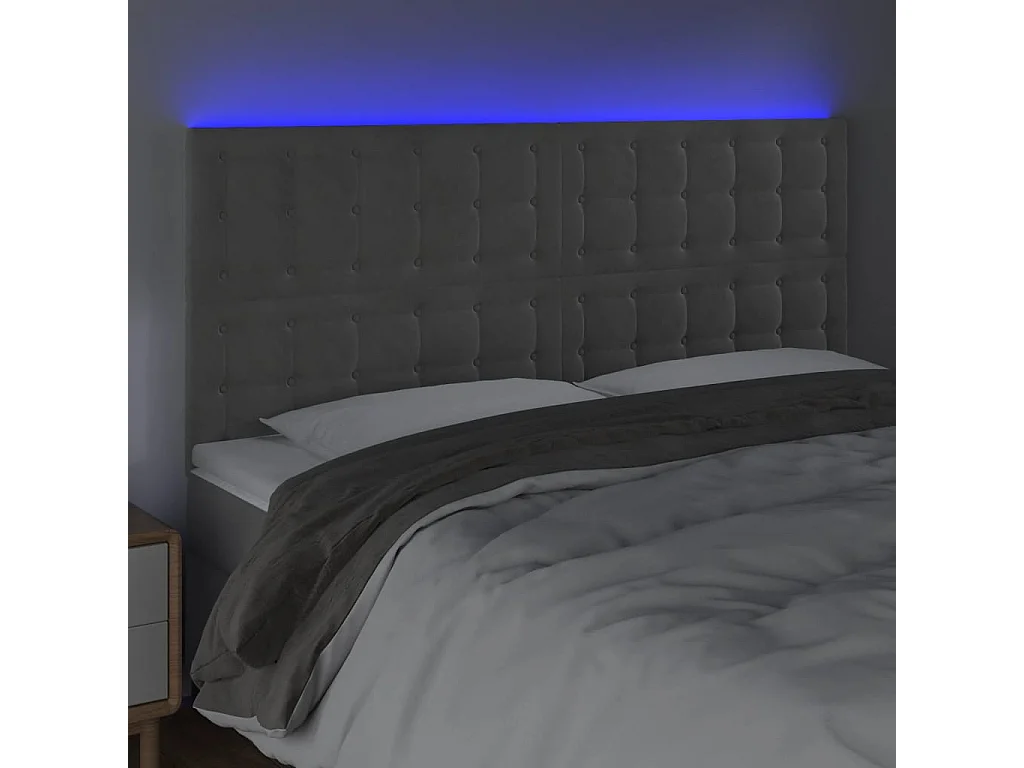 Tête de lit à LED Gris clair 200x5x118/128 cm Velours