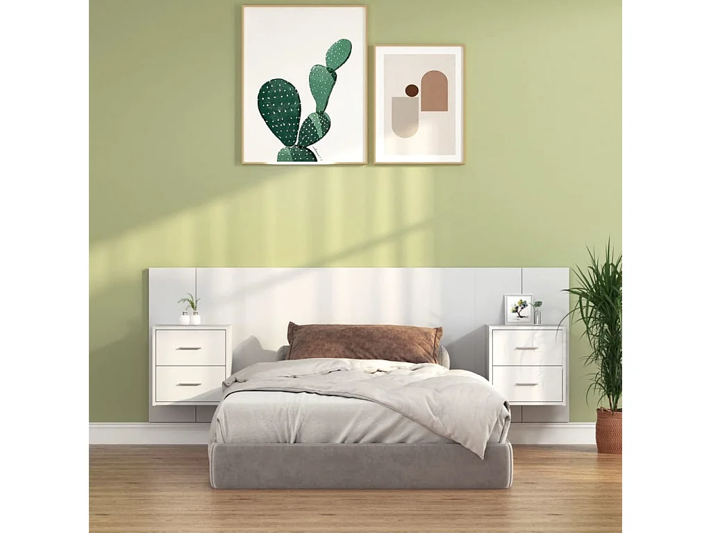 Cabecero con armarios Madera contrachapada Blanco