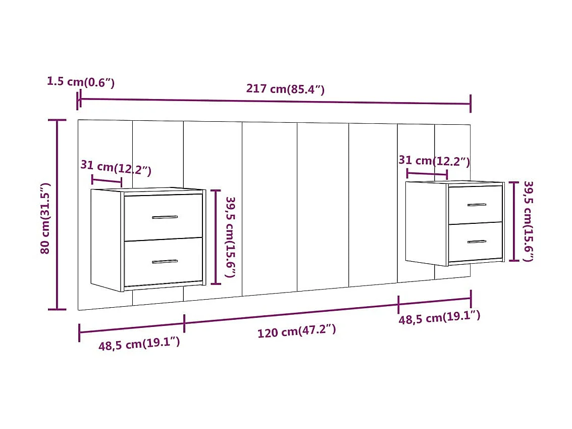 Testiera con armadietti Legno composito bianco