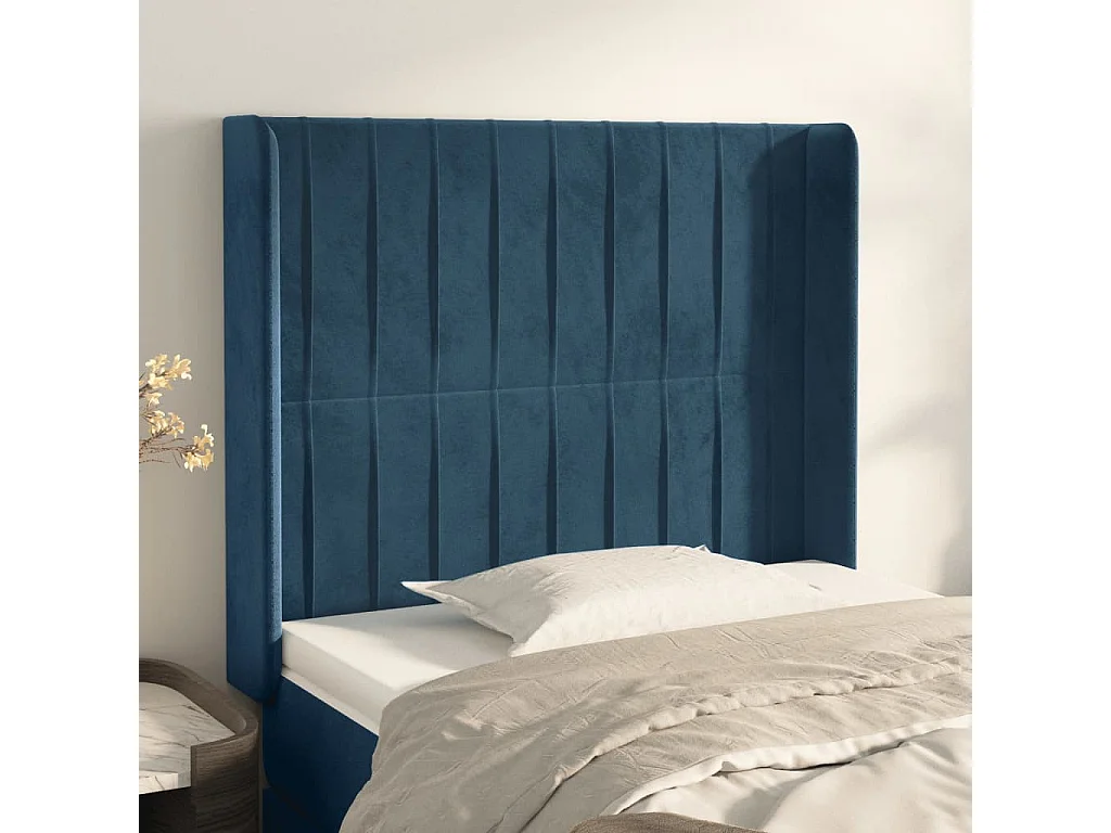 Tête de lit avec oreilles Bleu foncé 83x16x118/128 cm Velours