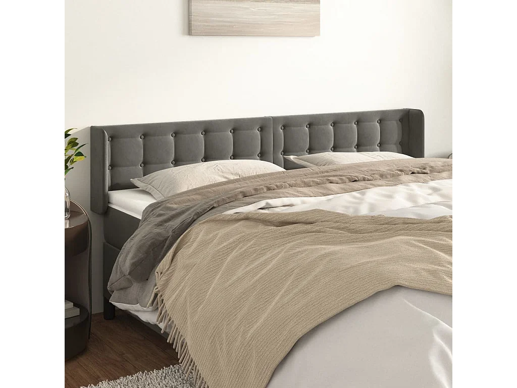 Tête de lit avec oreilles Gris foncé 163x16x78/88 cm Velours