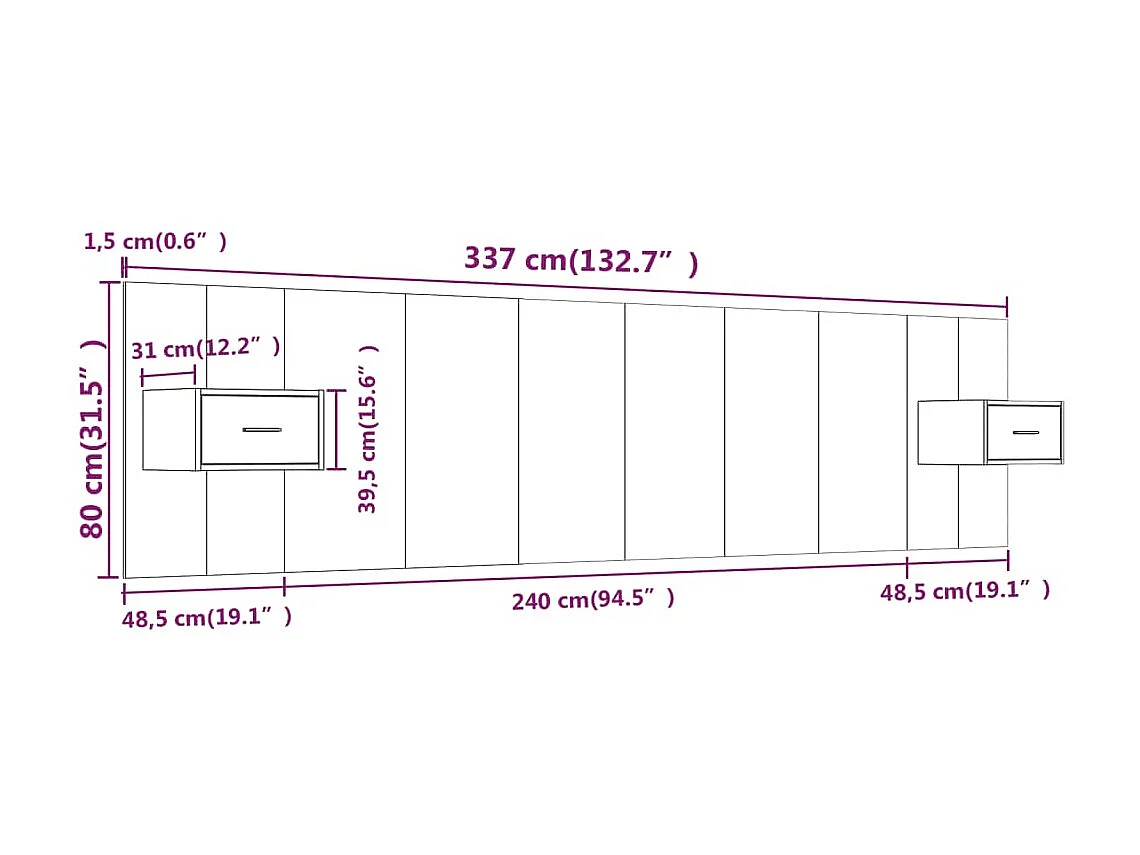 Testiera con armadietti Grigio cemento Derivati del legno