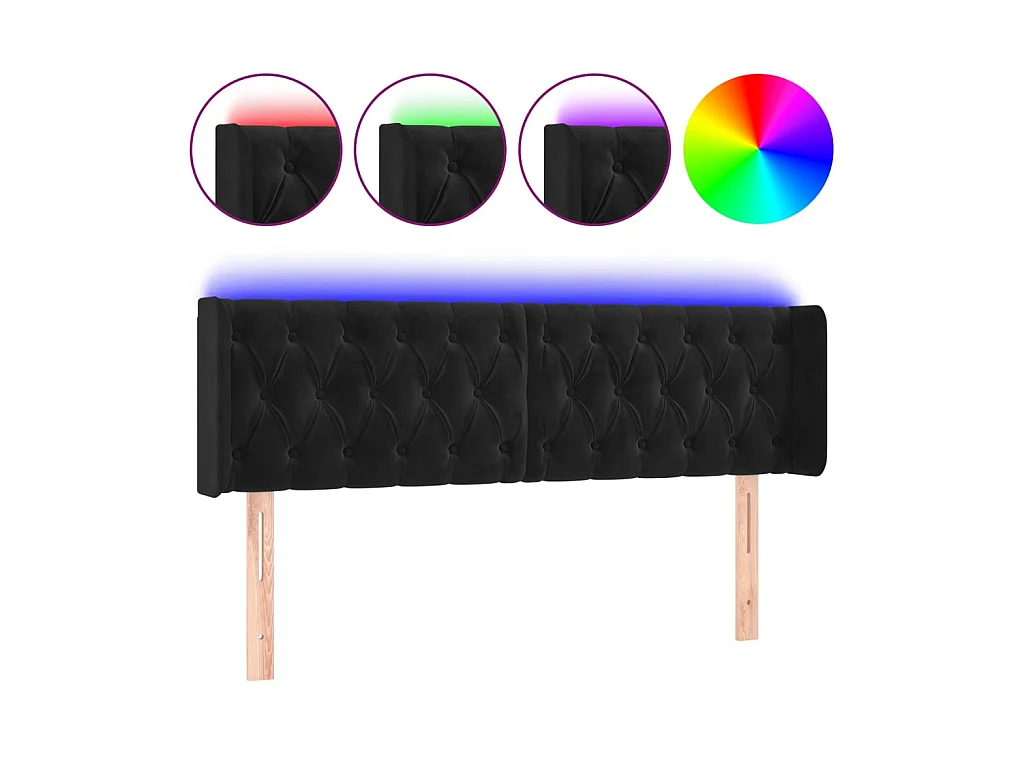Tête de lit à LED Noir 163x16x78/88 cm Velours