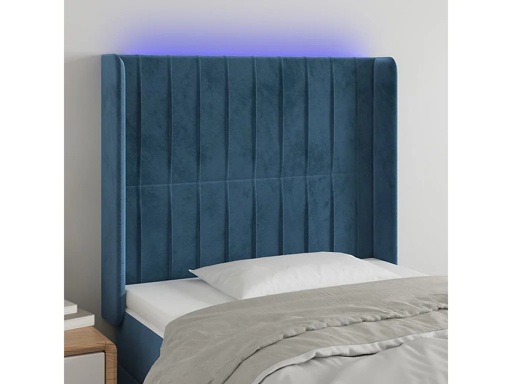 Tête de lit à LED Bleu foncé 103x16x118/128 cm Velours