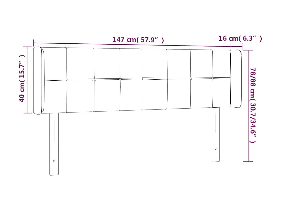 Testiera con orecchie Tortora 147x16x78/88 cm Tessuto