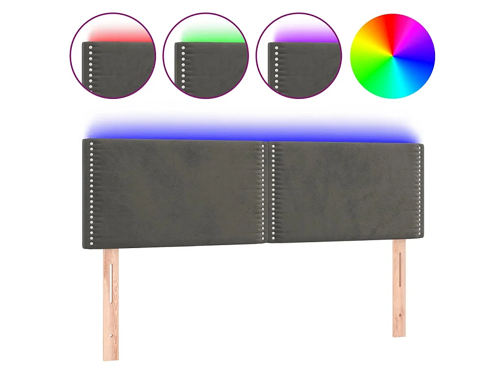 Testiera LED Grigio scuro 144x5x78/88 cm Velluto