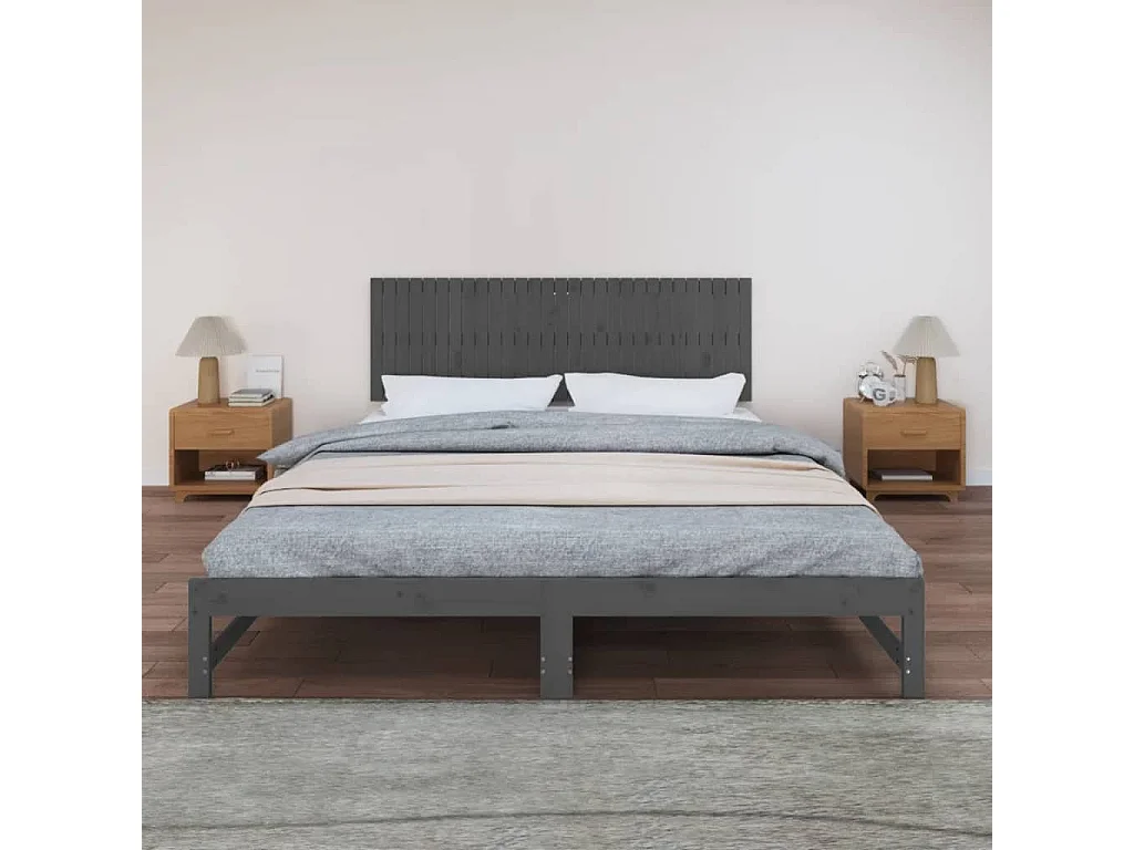Tête de lit murale Gris 185x3x60 cm Bois massif de pin