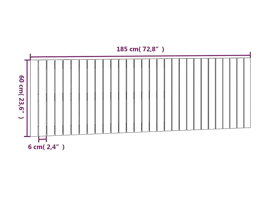 Tête de lit murale Gris 185x3x60 cm Bois massif de pin