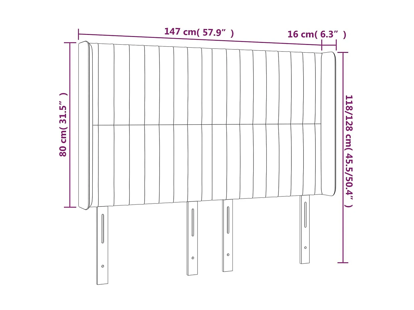 Testiera LED Rosa 147x16x118/128 cm Velluto