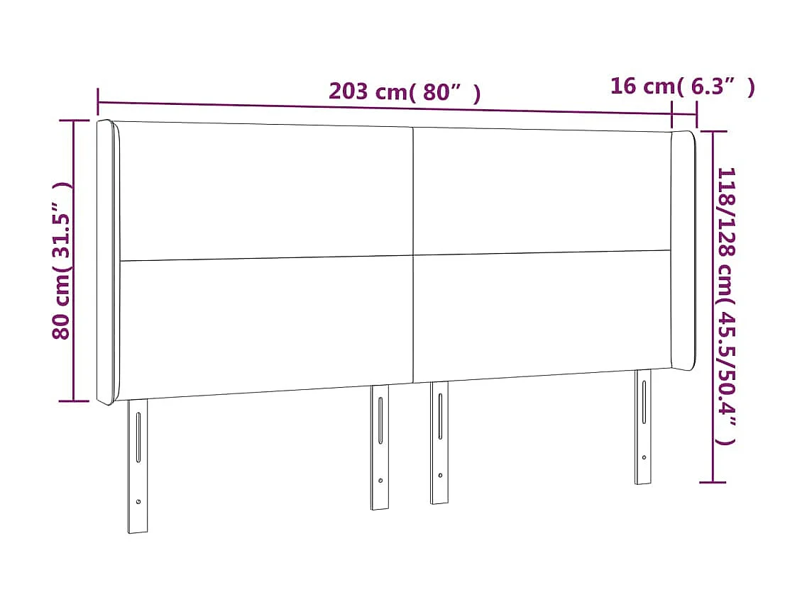 Tête de lit à LED Gris foncé 203x16x118/128 cm Velours