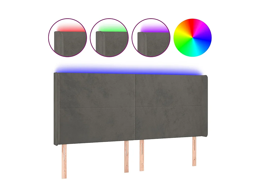 Tête de lit à LED Gris foncé 203x16x118/128 cm Velours