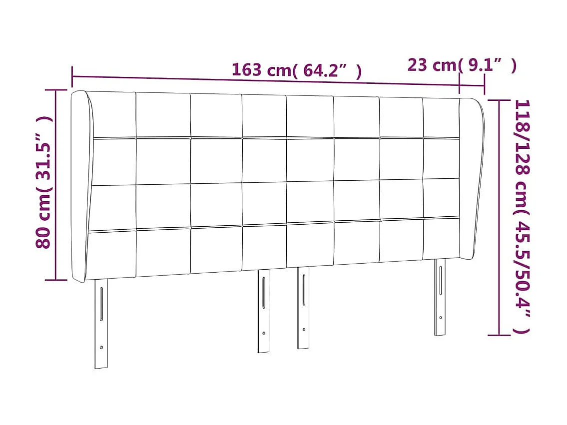 Cabeceira com orelhas Cinza escuro 163x23x118/128 cm Tecido