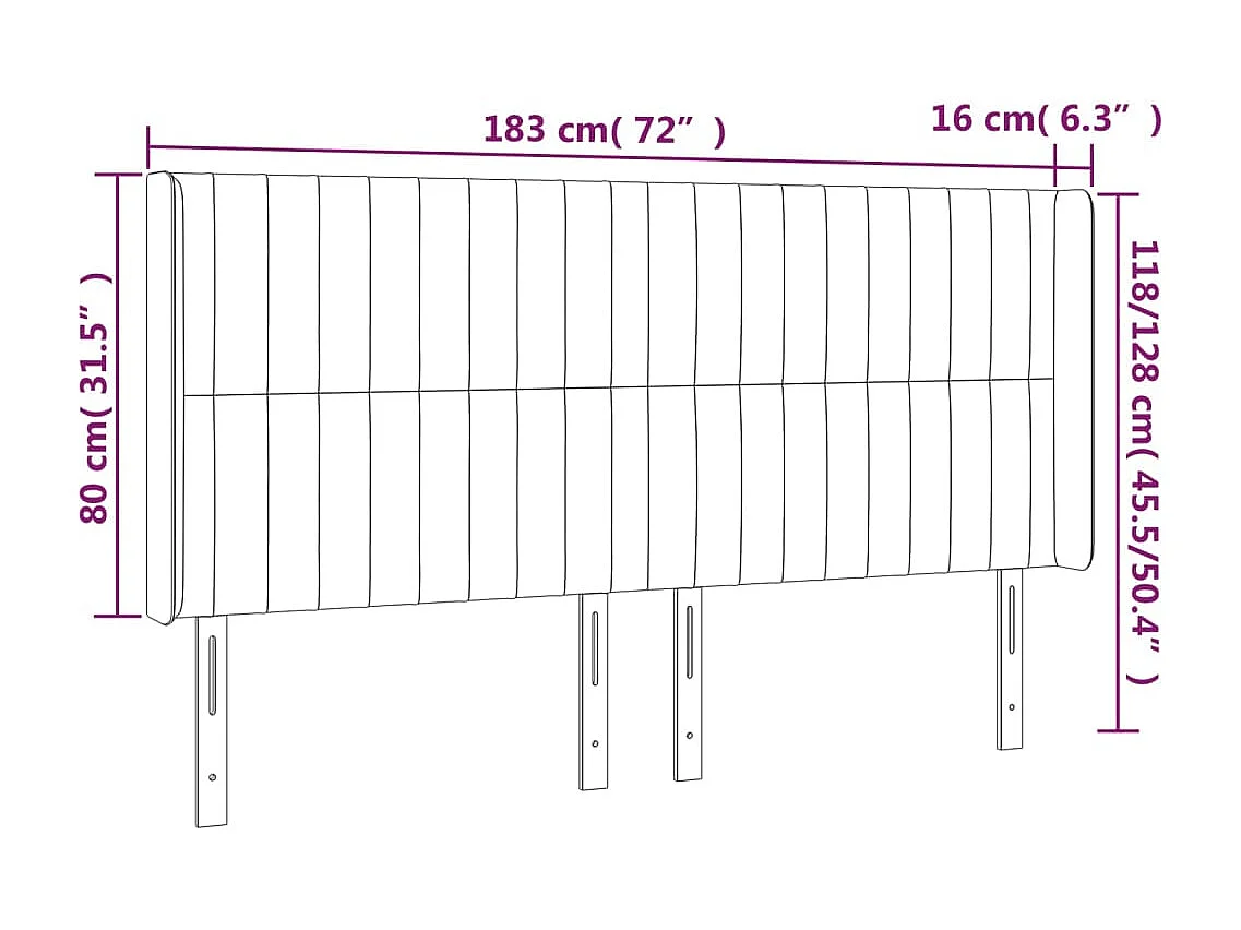 Testiera LED Blu scuro 183x16x118/128 cm Velluto
