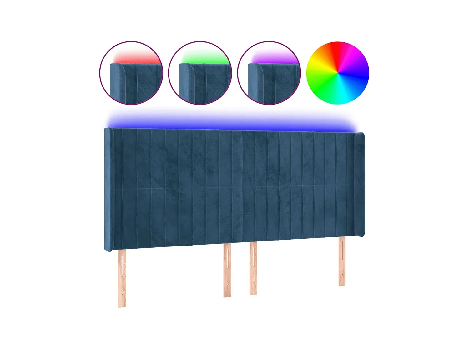 Testiera LED Blu scuro 183x16x118/128 cm Velluto