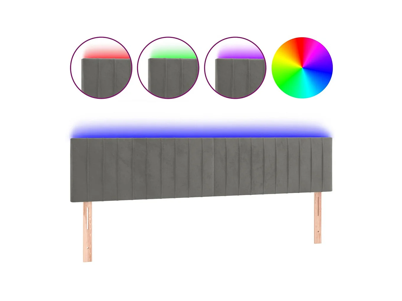 Tête de lit à LED Gris clair 200x5x78/88 cm Velours