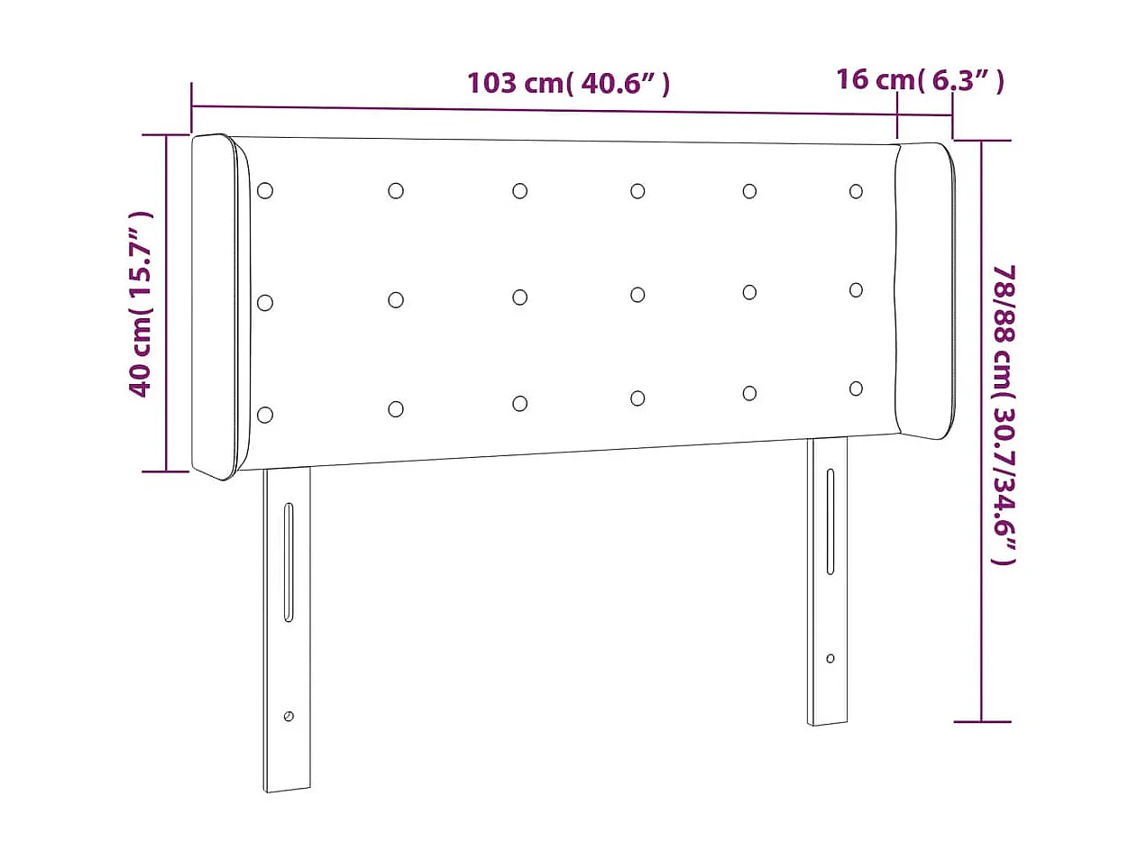 Cabeceira LED Creme 103x16x78/88 cm Tecido