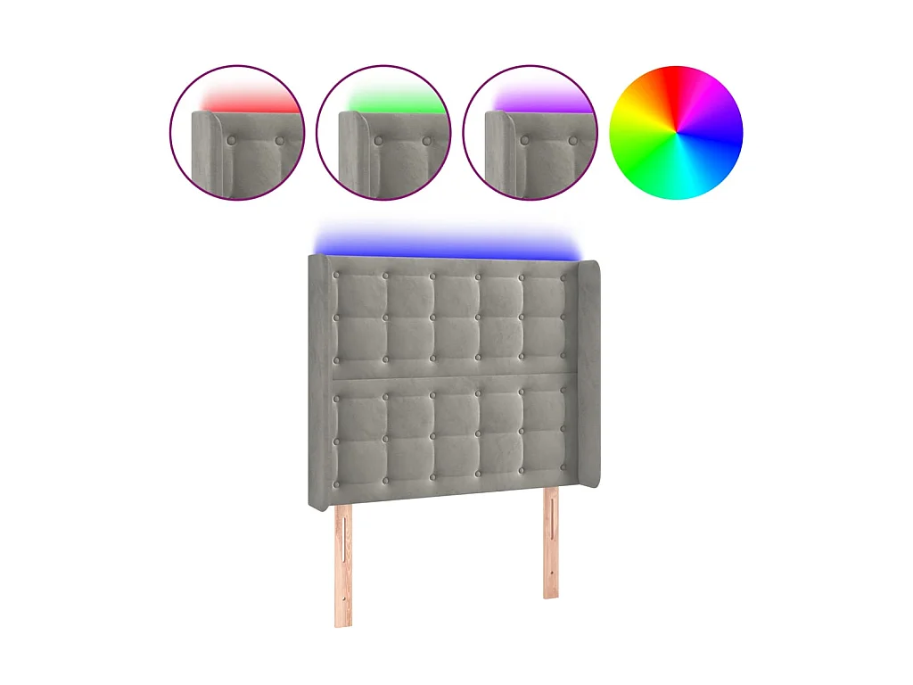 Tête de lit à LED Gris clair 103x16x118/128 cm Velours