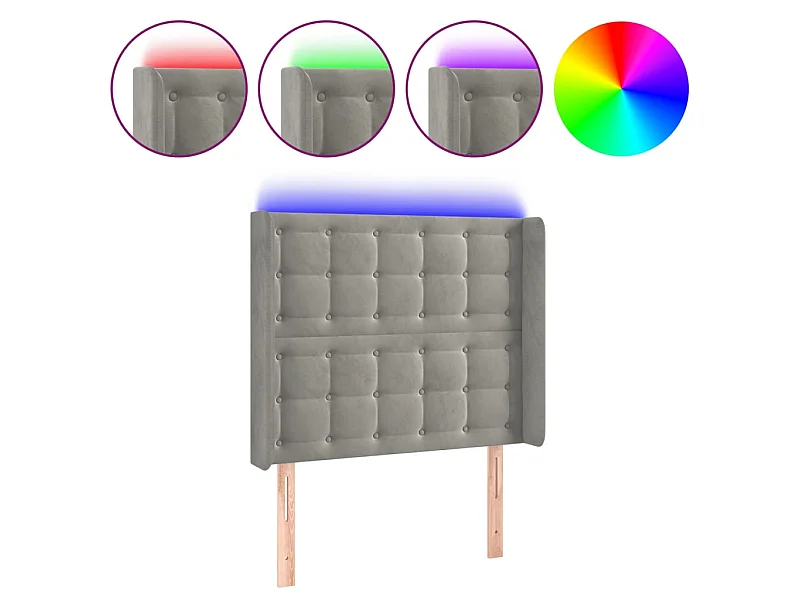 LED-Kopfteil Hellgrau 103x16x118/128 cm Samt