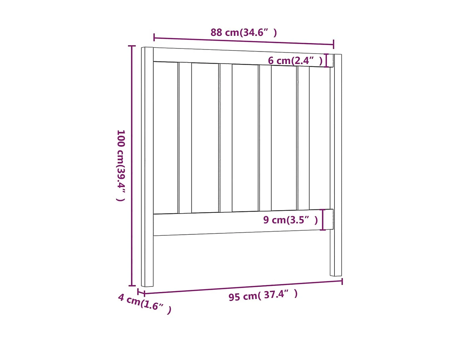 Hoofdbord Zwart 95x4x100 cm Massief grenenhout