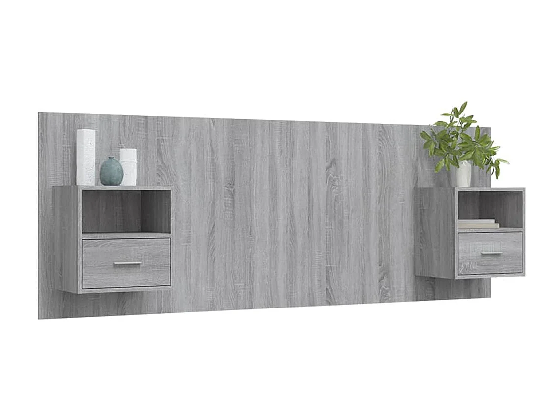 Testiera Sonoma Grey con armadi in derivati del legno