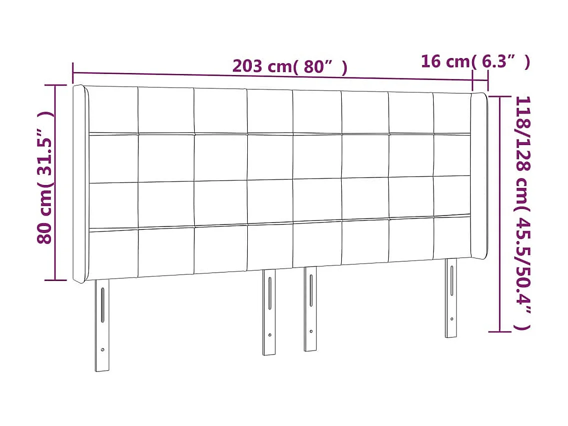 Tête de lit avec oreilles Bleu foncé 203x16x118/128 cm Velours