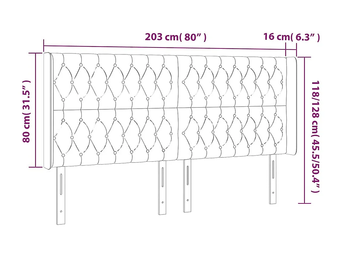 Tête de lit à LED Rose 203x16x118/128 cm Velours