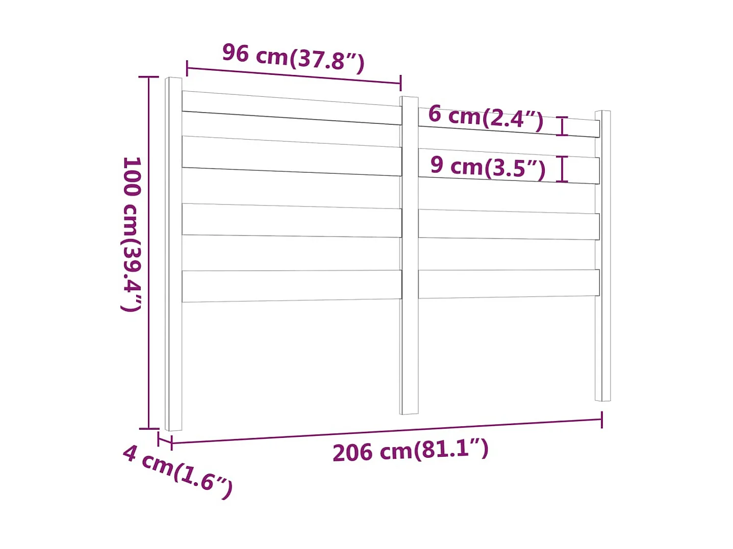 Testiera Nera 206x4x100 cm Legno di pino massiccio