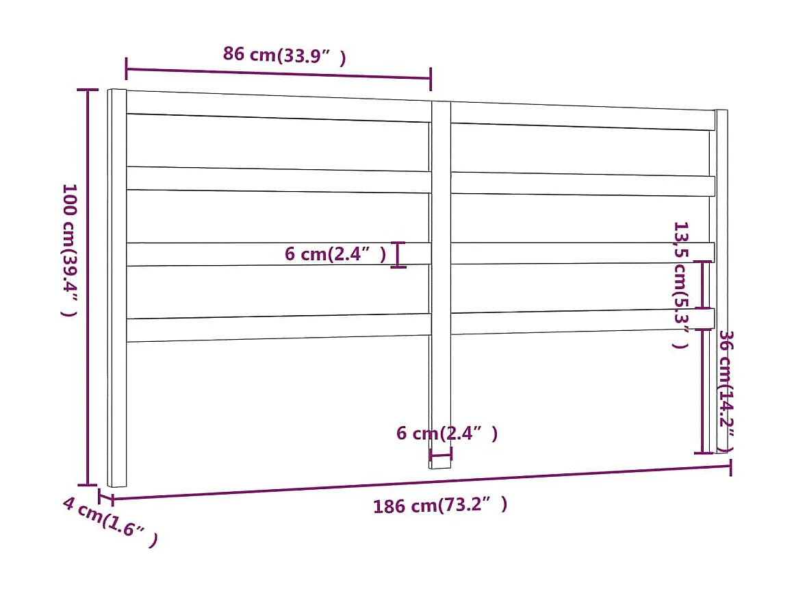Tête de lit Gris 186x4x100 cm Bois massif de pin