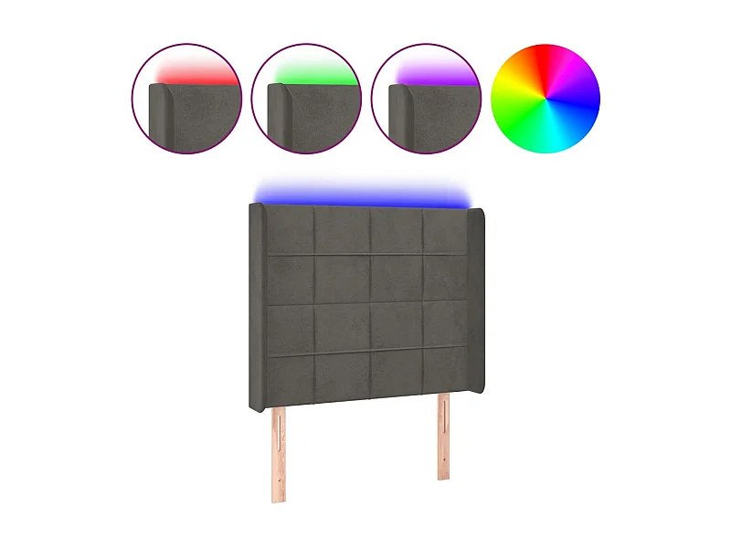 Tête de lit à LED Gris foncé 83x16x118/128 cm Velours