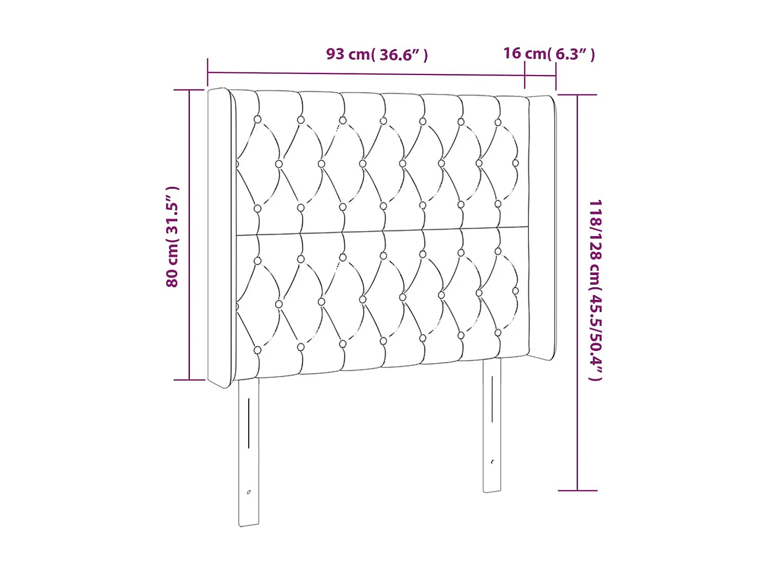 Tête de lit avec oreilles Vert foncé 93x16x118/128 cm Velours