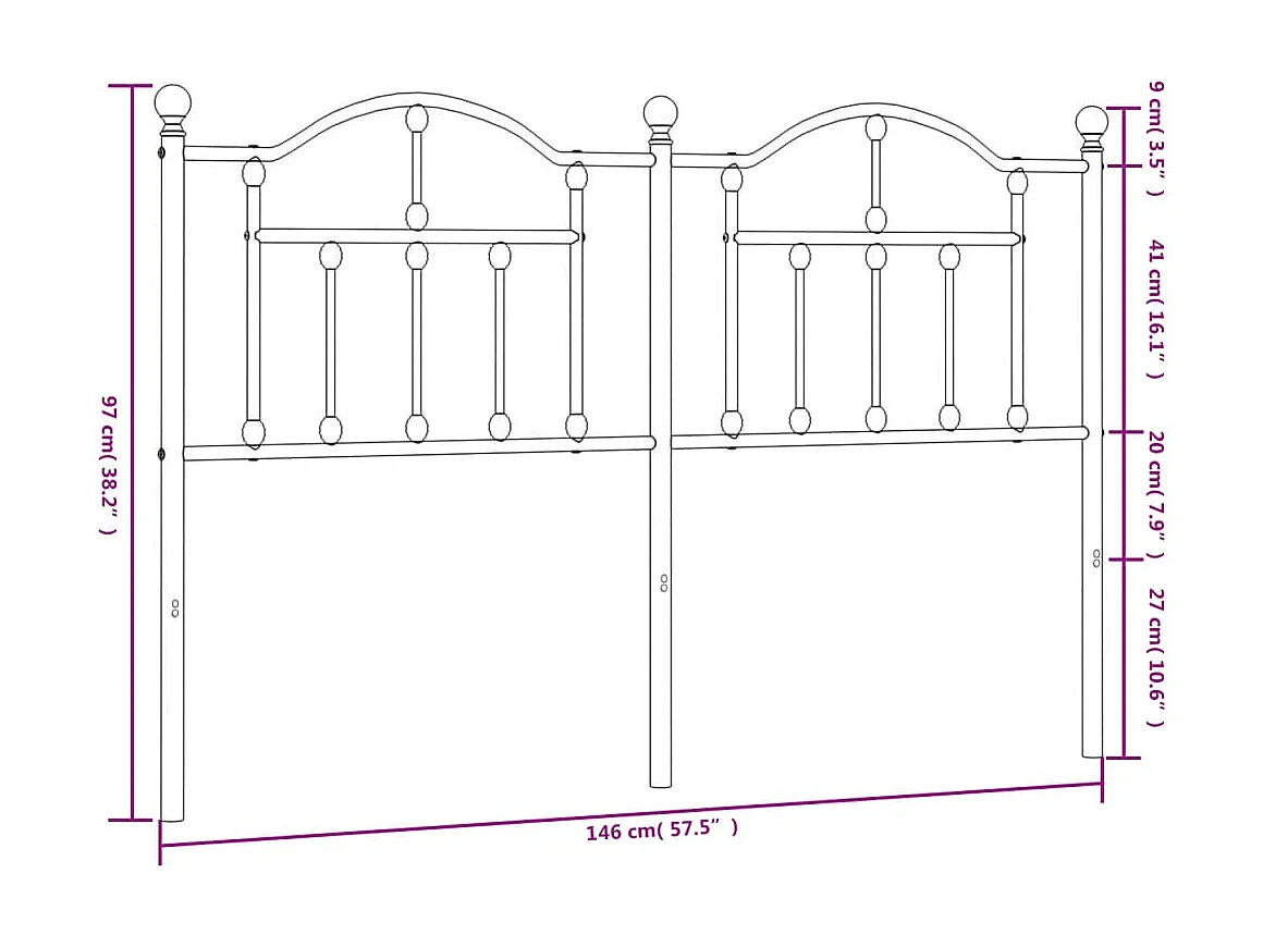 Testiera in metallo nero 140 cm