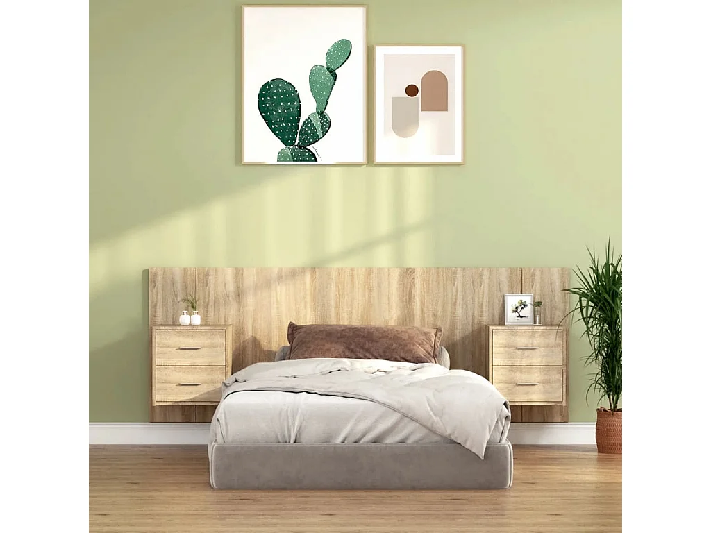 Cabecero con armarios Roble Sonoma Madera contrachapada