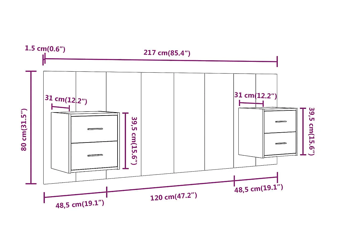 Cabecero con armarios Roble Sonoma Madera contrachapada