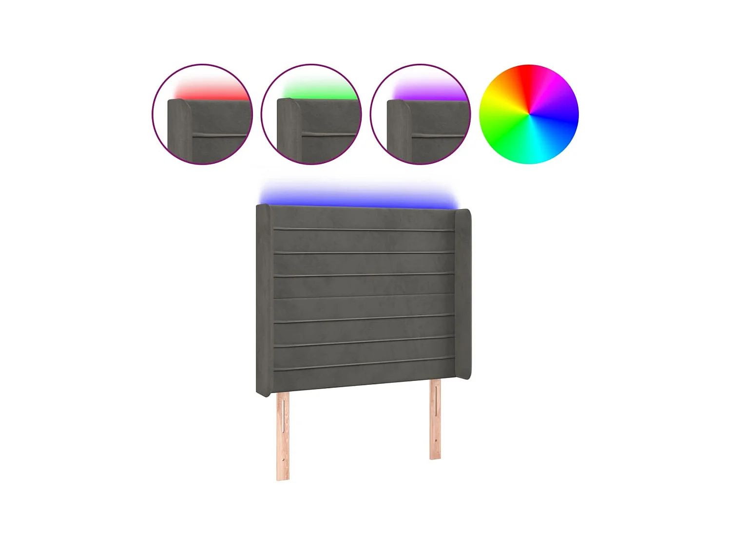Cabecero LED Gris oscuro 103x16x118/128 cm Terciopelo